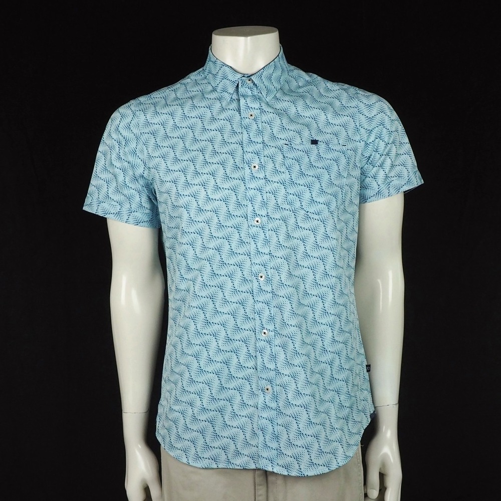 New 7 Diamonds Gold Coast 4 Way Stretch Button Shirt Mens Small Blue Abstract